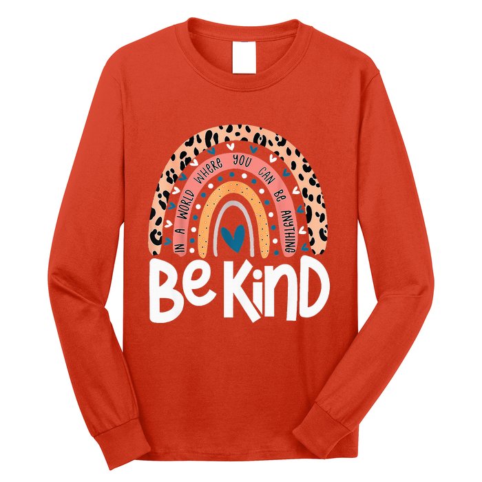 Be Kind Anti Bullying Orange Unity Day Leopard Raibow Long Sleeve Shirt