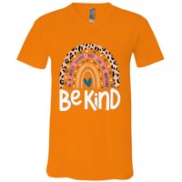 Be Kind Anti Bullying Orange Unity Day Leopard Raibow V-Neck T-Shirt