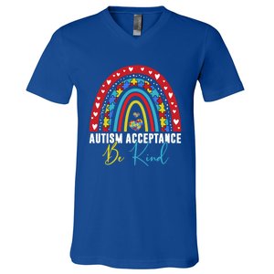 Be Kind Acceptance Rainbow Autism Awareness Month Funny Gift V-Neck T-Shirt