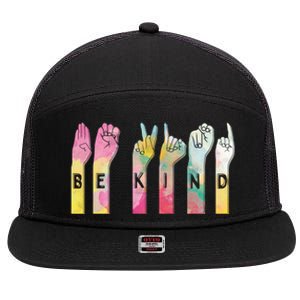 Be Kind Asl Alphabet American Sign Language Gift 7 Panel Mesh Trucker Snapback Hat