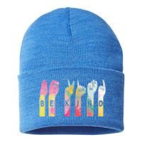 Be Kind Asl Alphabet American Sign Language Gift Sustainable Knit Beanie