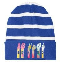 Be Kind Asl Alphabet American Sign Language Gift Striped Beanie with Solid Band