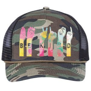 Be Kind Asl Alphabet American Sign Language Gift Retro Rope Trucker Hat Cap