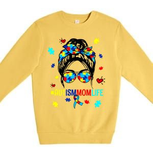 Be Kind Autism Awareness Messy Bun Proud Autism Mom Life Meaningful Gift Premium Crewneck Sweatshirt