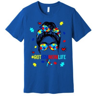 Be Kind Autism Awareness Messy Bun Proud Autism Mom Life Meaningful Gift Premium T-Shirt