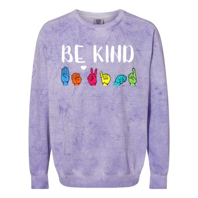 Be Kind Asl American Sign Language Cute Kindness Gift Colorblast Crewneck Sweatshirt