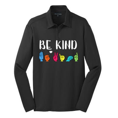 Be Kind Asl American Sign Language Cute Kindness Gift Silk Touch Performance Long Sleeve Polo