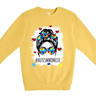 Be Kind Autism Awareness Messy Bun Proud Autism Mom Life Gift Premium Crewneck Sweatshirt