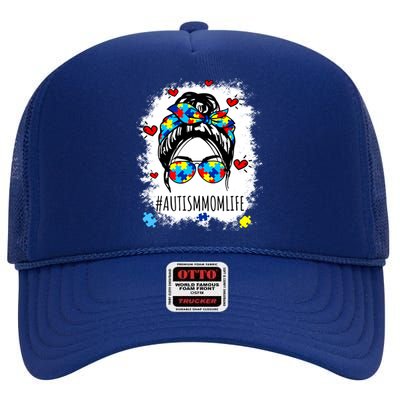 Be Kind Autism Awareness Messy Bun Proud Autism Mom Life Gift High Crown Mesh Back Trucker Hat