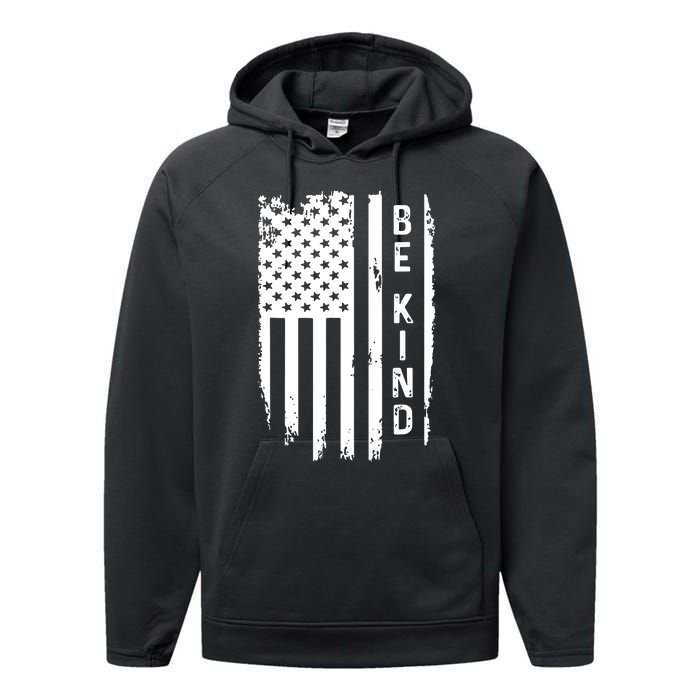 Be Kind American Flag Anti Bullying Unity Day Orange Performance Fleece Hoodie