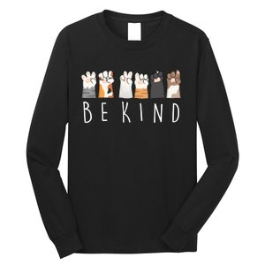 Be Kind Asl Sign Language Kindness Cat Paws Finger Signs Long Sleeve Shirt