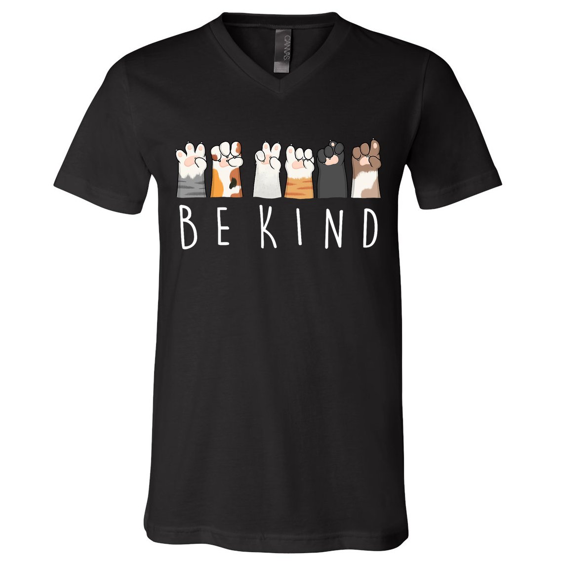 Be Kind Asl Sign Language Kindness Cat Paws Finger Signs V-Neck T-Shirt