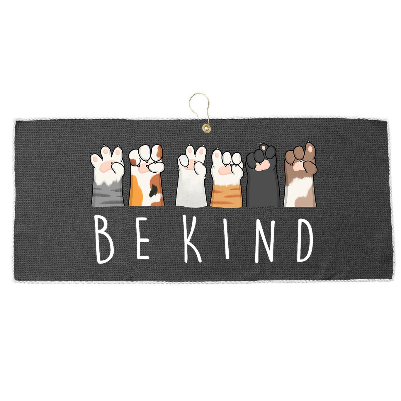 Be Kind Asl Sign Language Kindness Cat Paws Finger Signs Large Microfiber Waffle Golf Towel