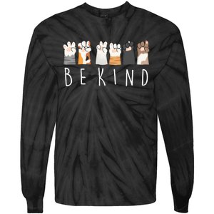 Be Kind Asl Sign Language Kindness Cat Paws Finger Signs Tie-Dye Long Sleeve Shirt