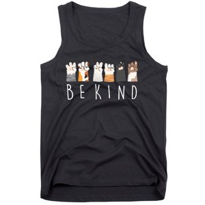 Be Kind Asl Sign Language Kindness Cat Paws Finger Signs Tank Top