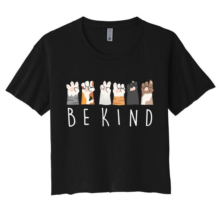 Be Kind Asl Sign Language Kindness Cat Paws Finger Signs Women's Crop Top Tee