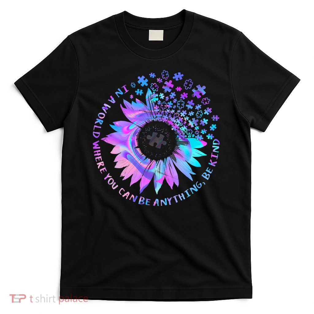 Be Kind Autism Awareness Kindness Sunflower Tie Dye Puzzle T-Shirt