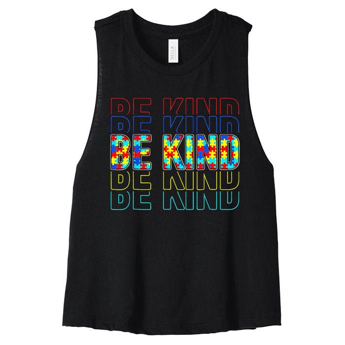 Be Kind Autism Awareness Special Education Autism Teacher Women's Racerback Cropped Tank