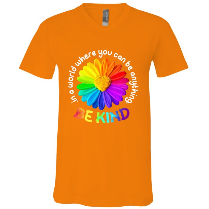 Be Kind AntiBullying Kindness Orange Unity Day Sunflower V-Neck T-Shirt