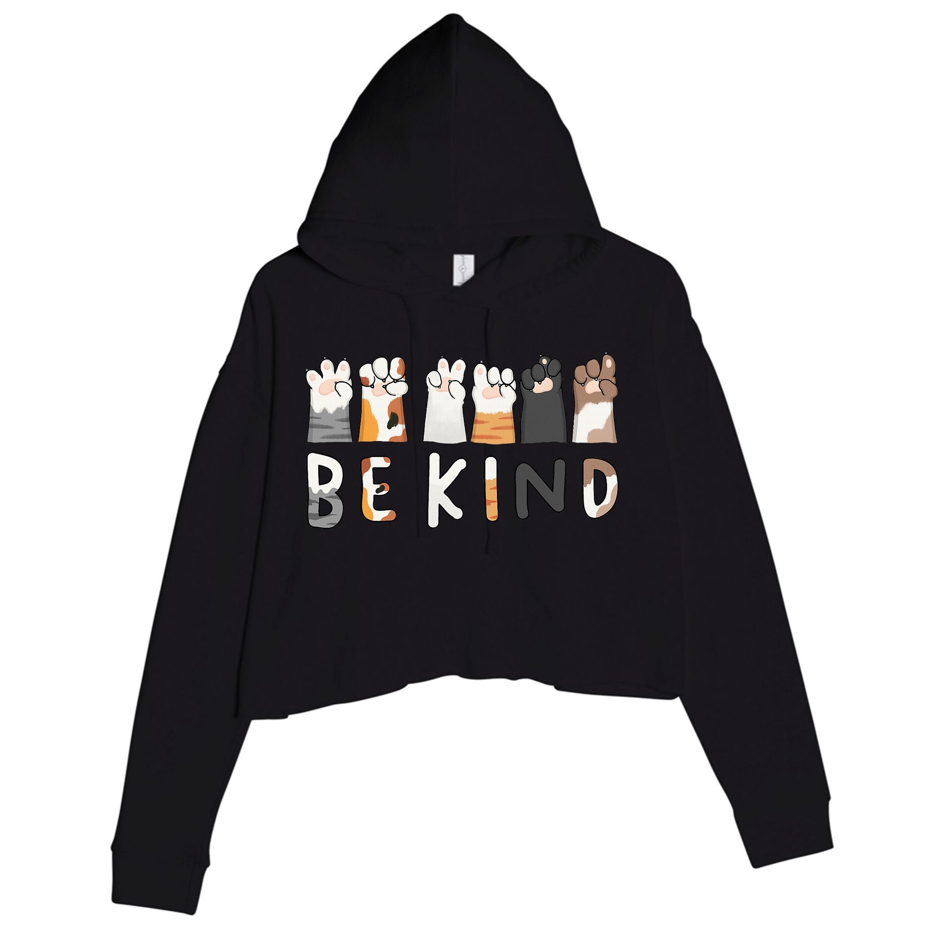 Be Kind ASL Sign Language Kindness Cat Paws Finger Signs Crop Fleece Hoodie