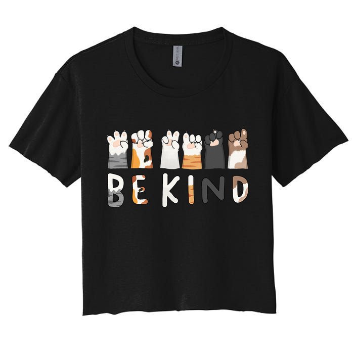 Be Kind ASL Sign Language Kindness Cat Paws Finger Signs Women's Crop Top Tee