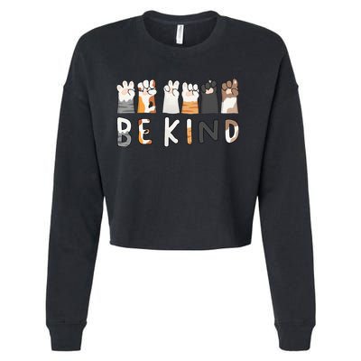 Be Kind ASL Sign Language Kindness Cat Paws Finger Signs Cropped Pullover Crew