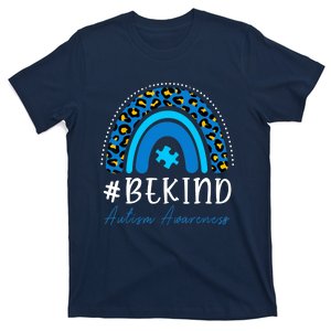 Be Kind Autism Awareness Wo Girl Leopard Rainbow Print T-Shirt