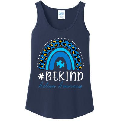 Be Kind Autism Awareness Wo Girl Leopard Rainbow Print Ladies Essential Tank