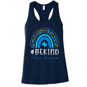 Be Kind Autism Awareness Wo Girl Leopard Rainbow Print Women's Racerback Tank