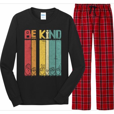 Be Kind Asl Tee Retro Sign Language Teacher Interpreter Bday Gift Long Sleeve Pajama Set