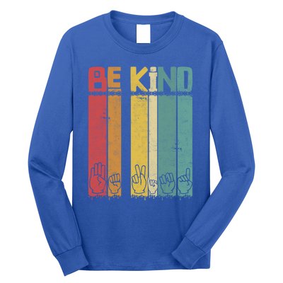 Be Kind Asl Tee Retro Sign Language Teacher Interpreter Bday Gift Long Sleeve Shirt