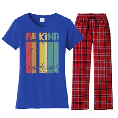 Be Kind Asl Tee Retro Sign Language Teacher Interpreter Bday Gift Women's Flannel Pajama Set