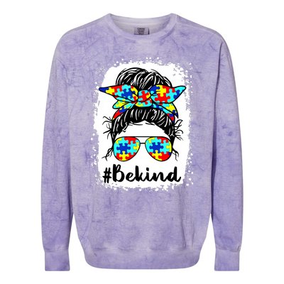 Be Kind Autism Awareness Messy Bun Girl Colorblast Crewneck Sweatshirt