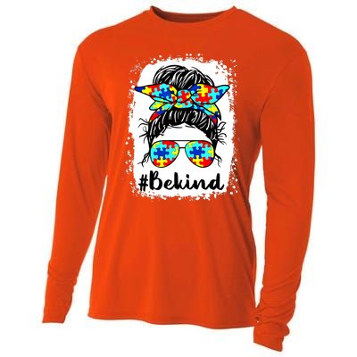 Be Kind Autism Awareness Messy Bun Girl Cooling Performance Long Sleeve Crew