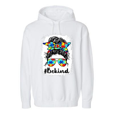 Be Kind Autism Awareness Messy Bun Girl Garment-Dyed Fleece Hoodie