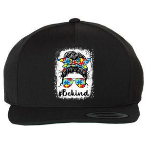 Be Kind Autism Awareness Messy Bun Girl S Wool Snapback Cap