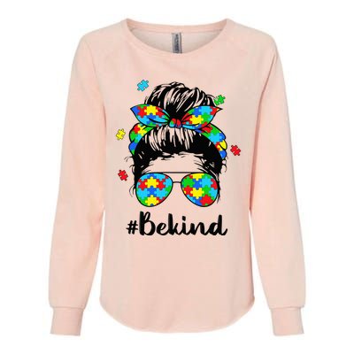 Be Kind Autism Awareness Messy Bun Woman Womens California Wash Sweatshirt