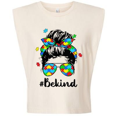 Be Kind Autism Awareness Messy Bun Woman Garment-Dyed Women's Muscle Tee