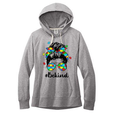 Be Kind Autism Awareness Messy Bun Woman Women's Fleece Hoodie