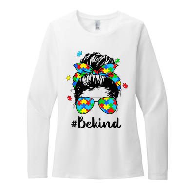 Be Kind Autism Awareness Messy Bun Woman Womens CVC Long Sleeve Shirt