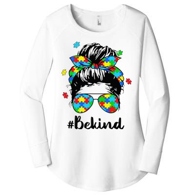 Be Kind Autism Awareness Messy Bun Woman Women's Perfect Tri Tunic Long Sleeve Shirt