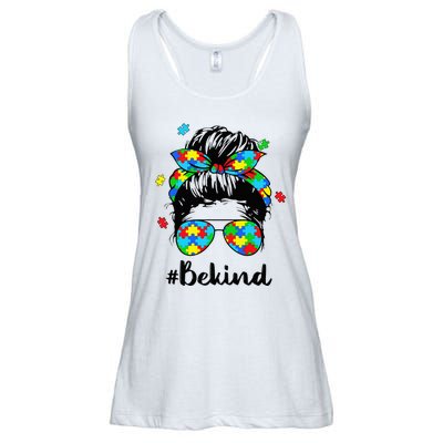 Be Kind Autism Awareness Messy Bun Woman Ladies Essential Flowy Tank