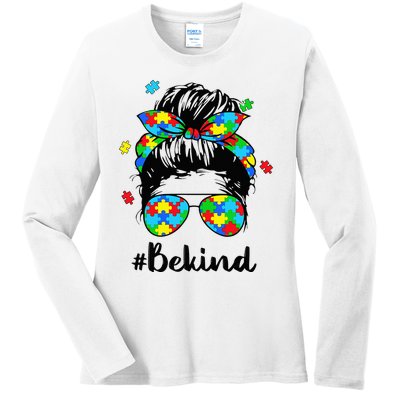 Be Kind Autism Awareness Messy Bun Woman Ladies Long Sleeve Shirt