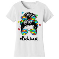 Be Kind Autism Awareness Messy Bun Woman Women's T-Shirt