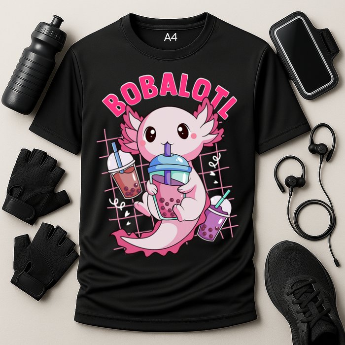 Bobalotl Kawaii Axolotl Drinking Boba Tea Pet Axolotl Lover  Cooling Performance Crew T-Shirt