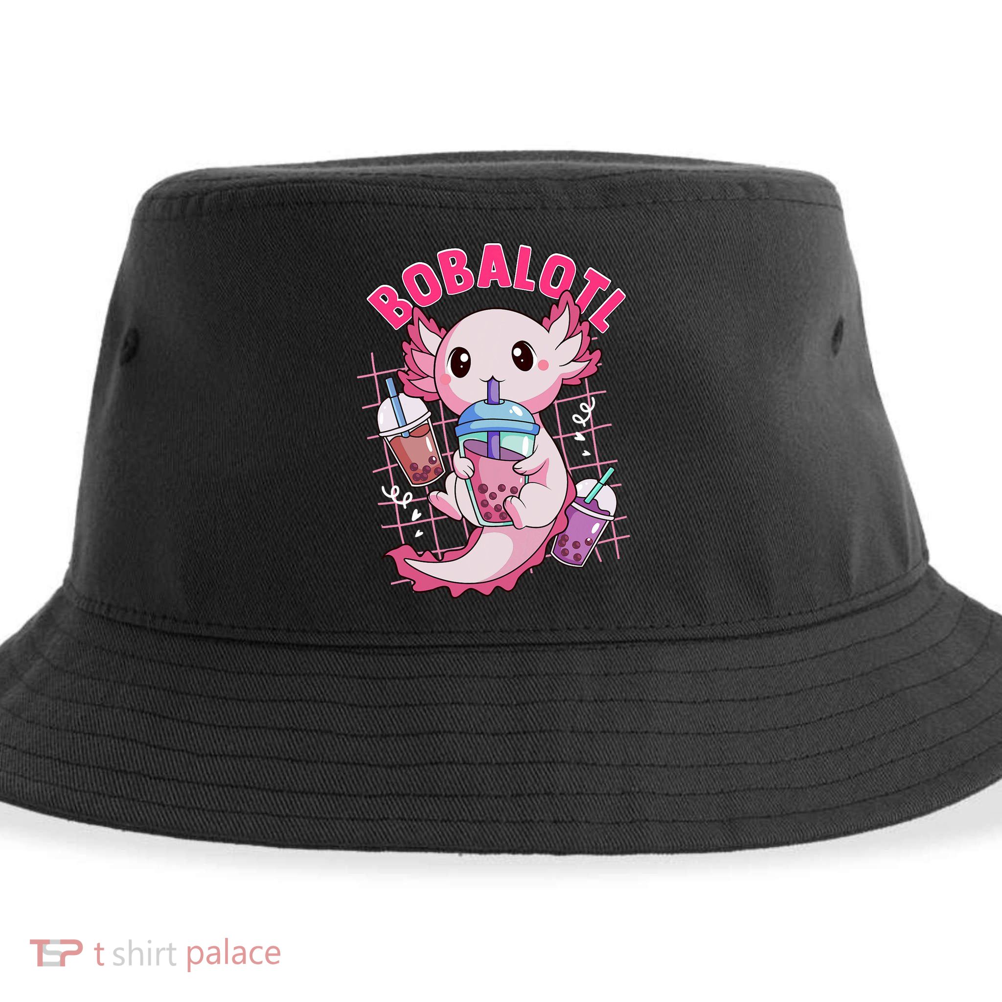 Bobalotl Kawaii Axolotl Drinking Boba Tea Pet Axolotl Lover  Sustainable Bucket Hat