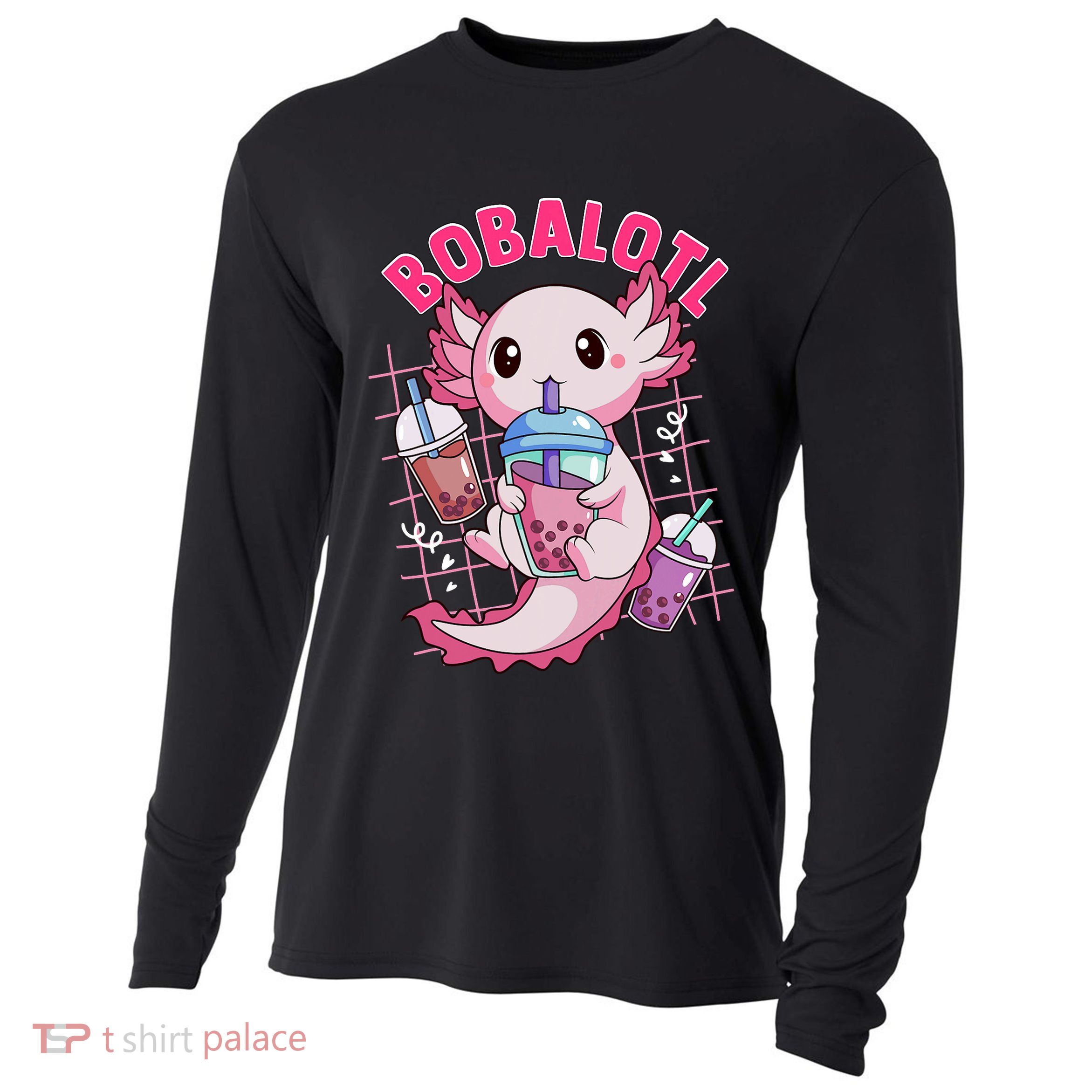 Bobalotl Kawaii Axolotl Drinking Boba Tea Pet Axolotl Lover  Cooling Performance Long Sleeve Crew