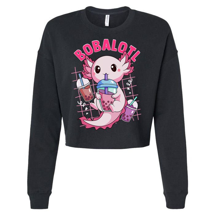 Bobalotl Kawaii Axolotl Drinking Boba Tea Pet Axolotl Lover  Cropped Pullover Crew