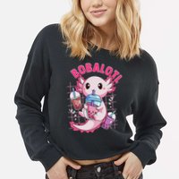 Bobalotl Kawaii Axolotl Drinking Boba Tea Pet Axolotl Lover  Cropped Pullover Crew