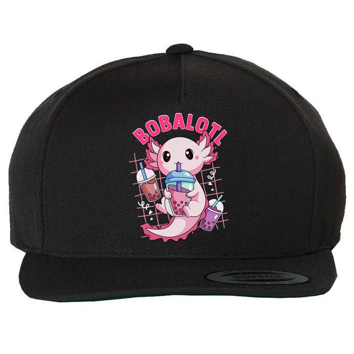 Bobalotl Kawaii Axolotl Drinking Boba Tea Pet Axolotl Lover  Wool Snapback Cap